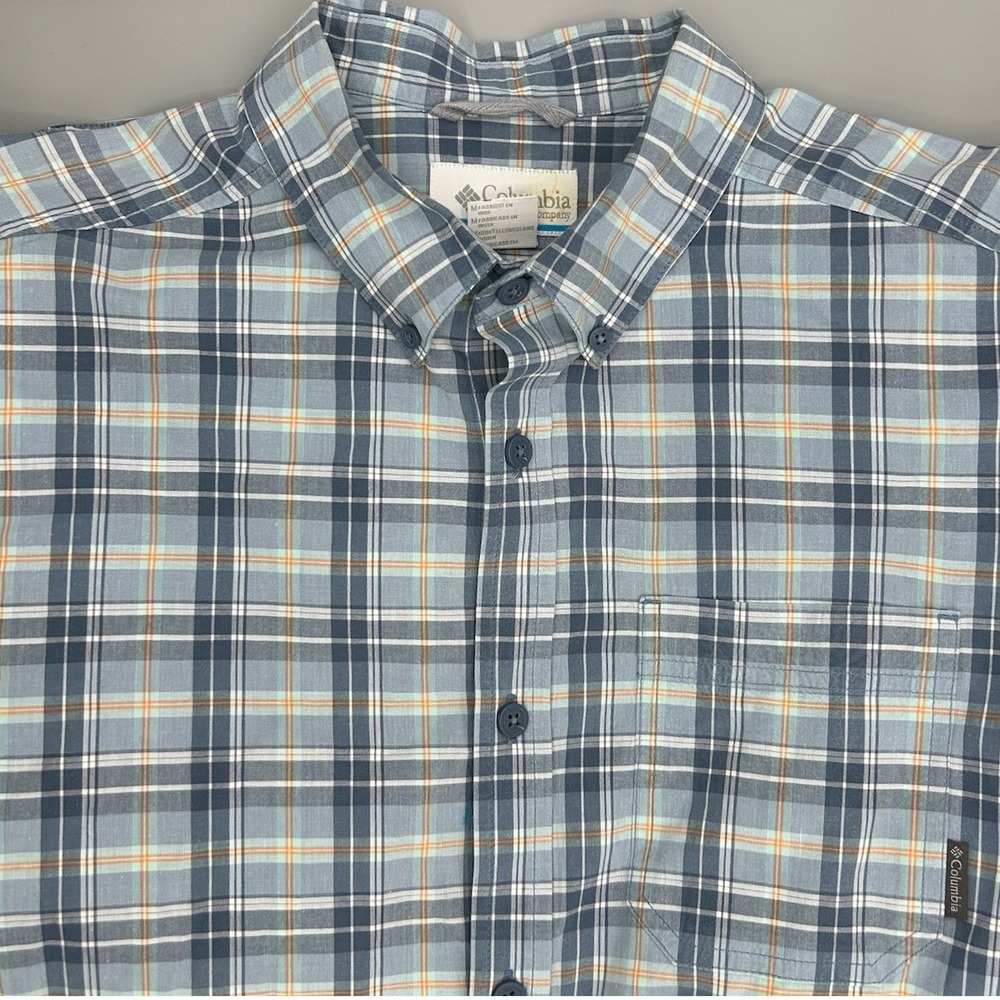 Columbia Men's Blue Plaid Long Sleeve Button Down Shirt‎ 100% Cotton Size Medium